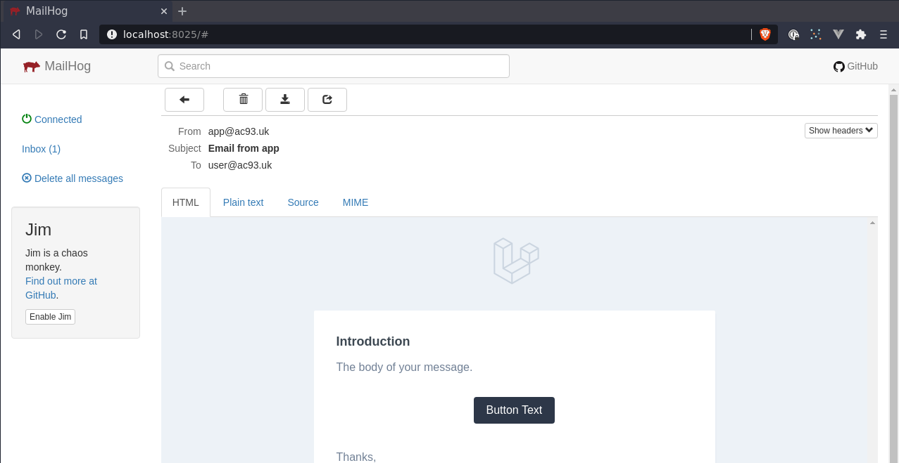 Mailhog: email view