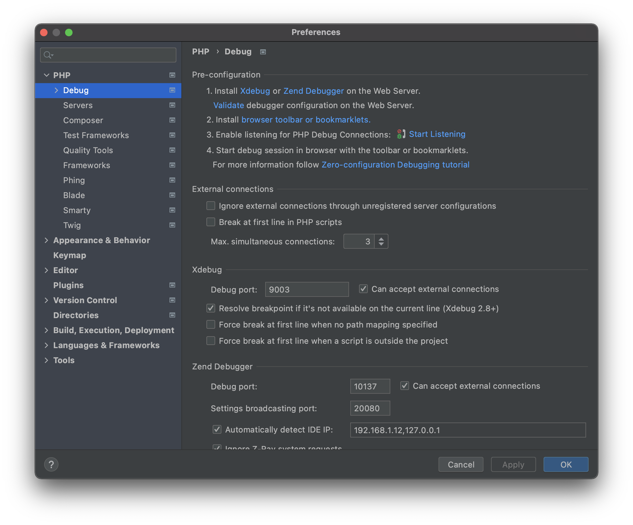 PHPStorm: PHP preferences